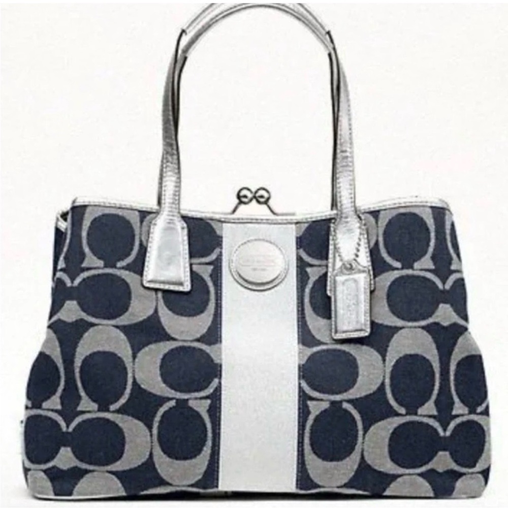 Coach Signature Tote in Denim and Silver